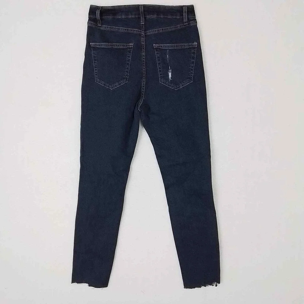 Wild Fable Highest Rise Skinny‎ Jeans Sz 4 Dark Wash Distressed Raw Hem Stretch